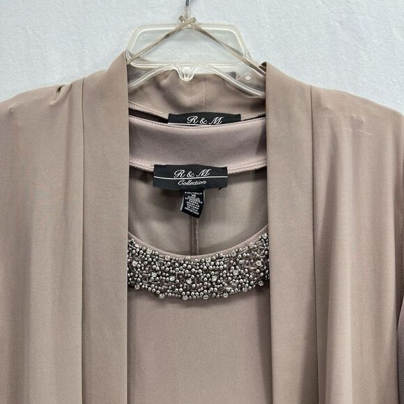 R&M Collection Women's Size 10 Formal Dress And Jacket Set Sequin Lace Tan Beige - Picture 6 of 16